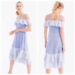 cold shoulder blue striped dress